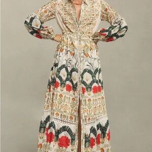 The Eleanora Printed Buttondown Midi Shirt Dress | L